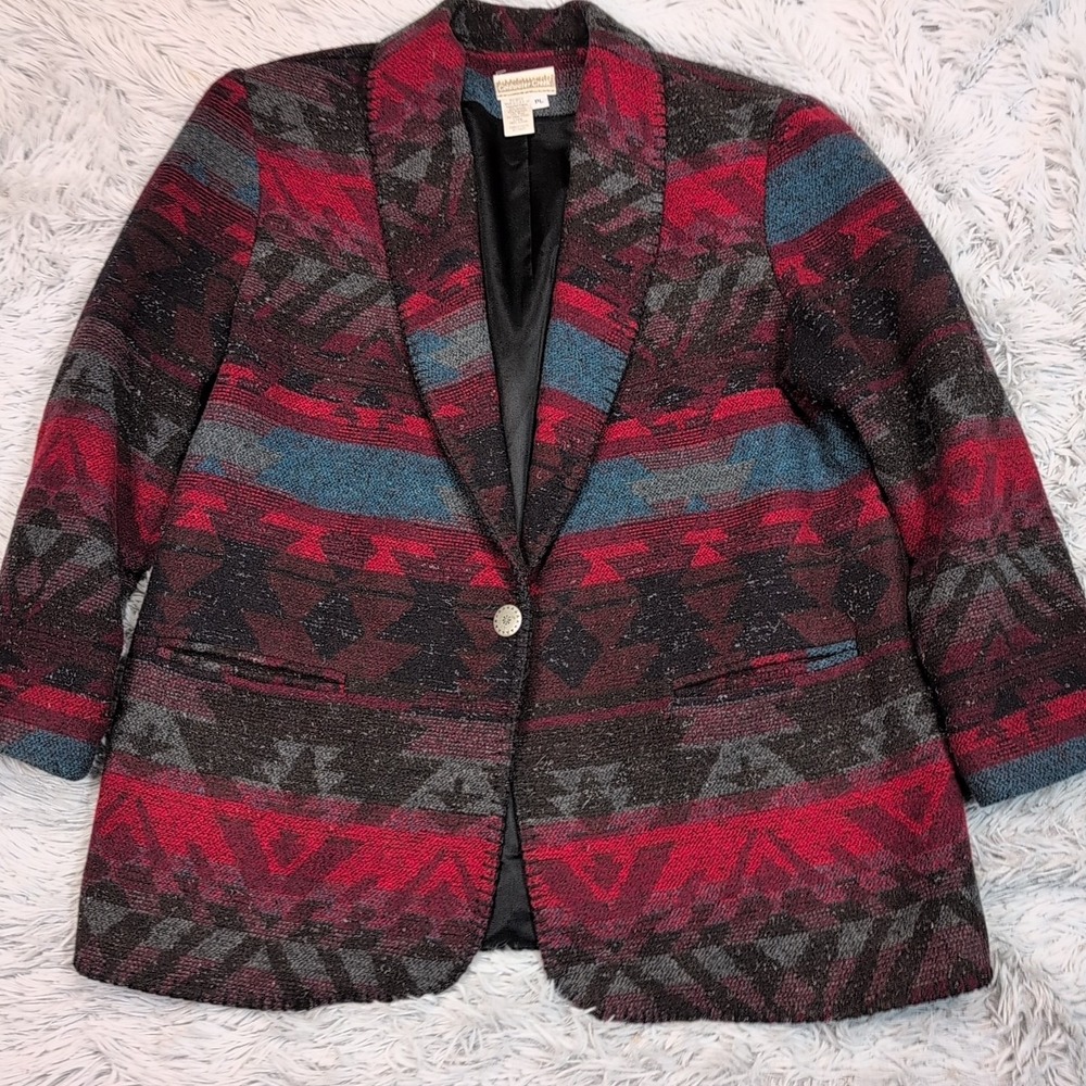 Vintage Coldwater‎ Creek Jacket Womens L Petite Aztec Soft Preppy Comfort Casual